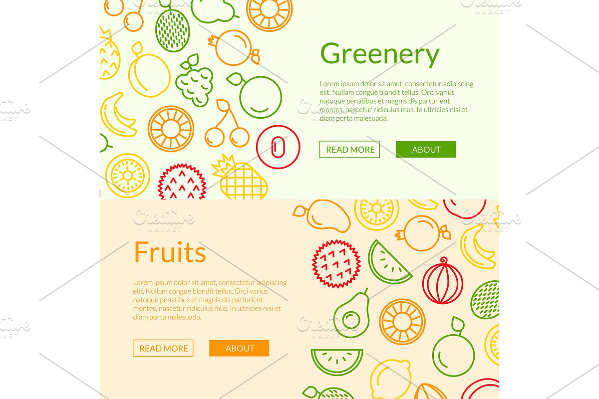 Vector line fruits icons web banner in Graphics - product preview 8