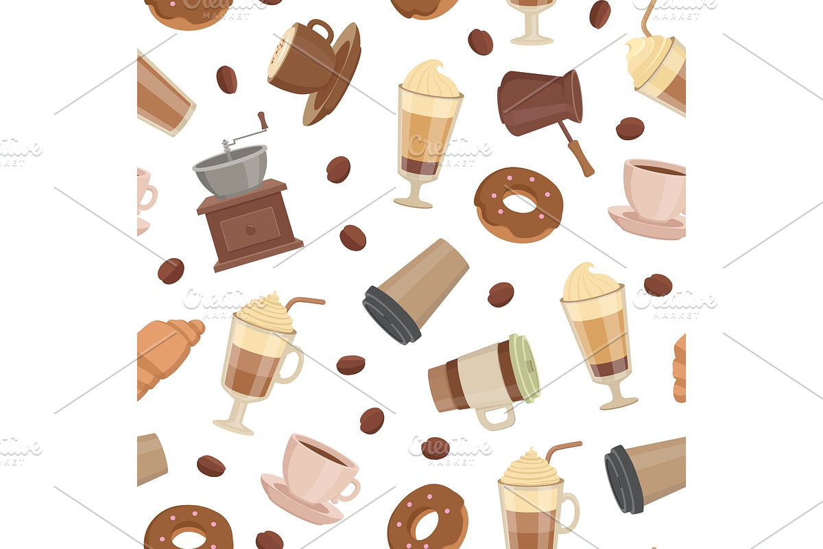 Vector cartoon coffee types pattern in Graphics - product preview 8