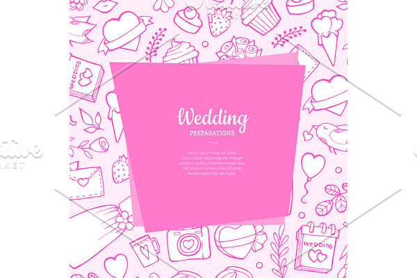 Vector doodle wedding with place for