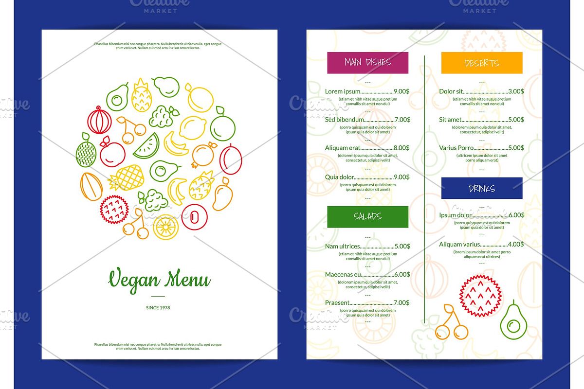 Vector line fruits icons vegan cafe in Graphics - product preview 8
