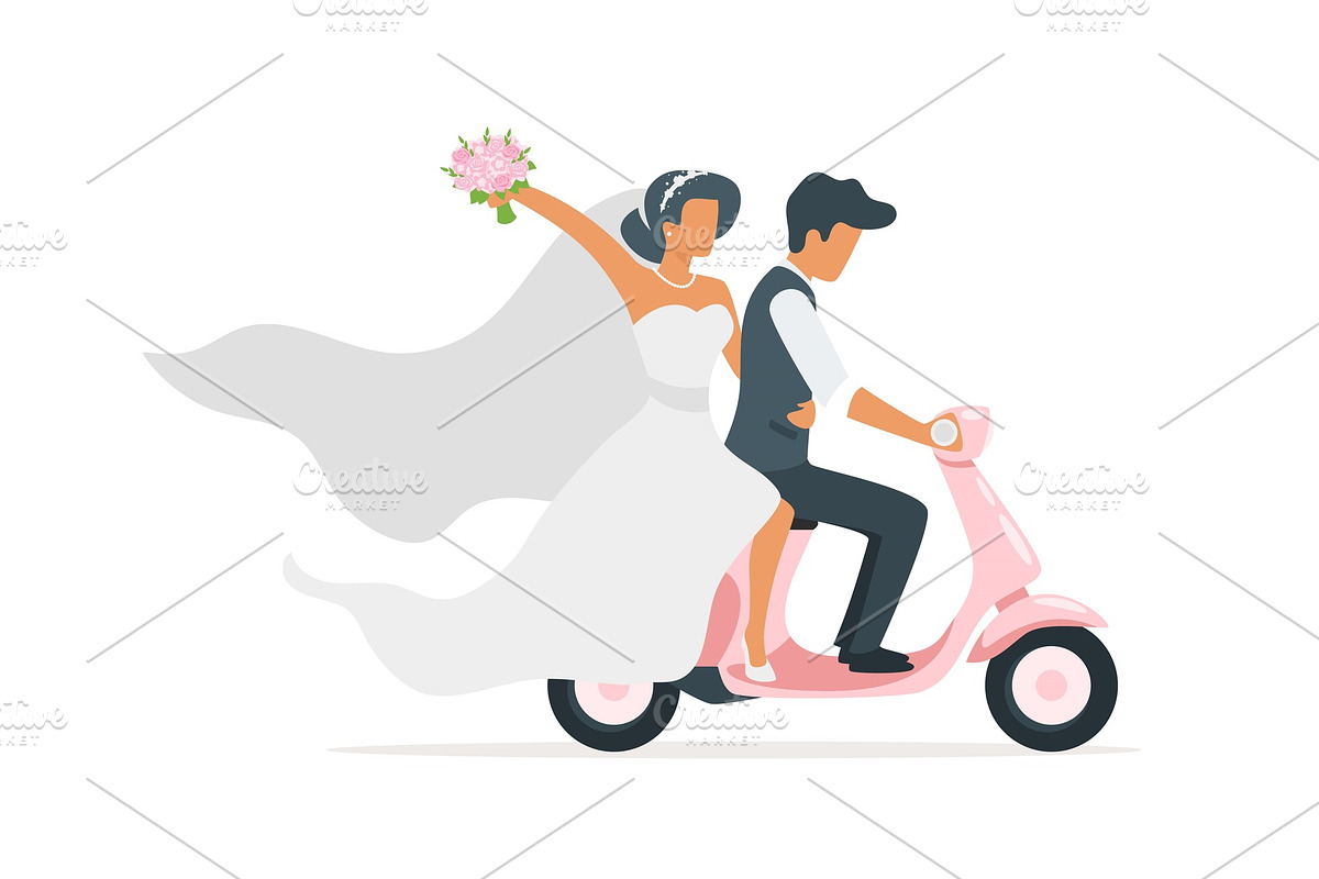 newlyweds on skooter in Illustrations - product preview 8