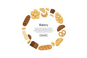 Vector cartoon bakery elements in