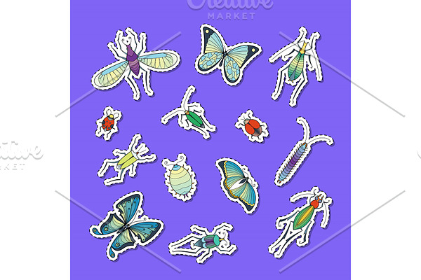 Vector hand drawn insects stickers