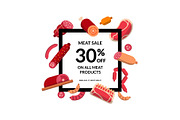Vector flat meat and sausages frame