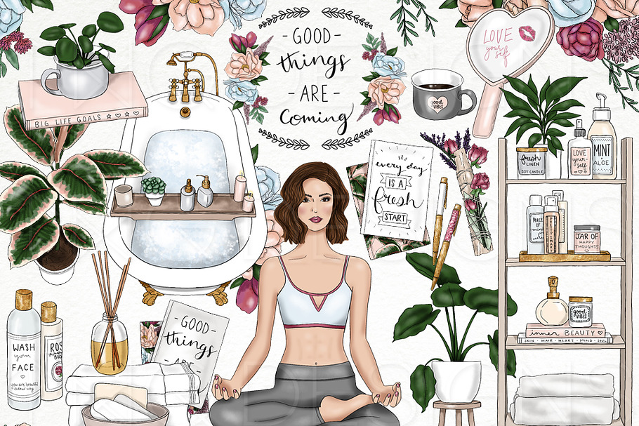 Self Love Yoga Fashion Girl Clip Art in Illustrations - product preview 8