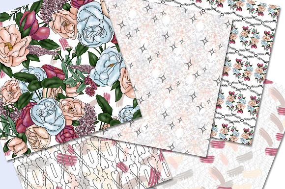 Floral Tiles Painterly Paper Set in Patterns - product preview 2