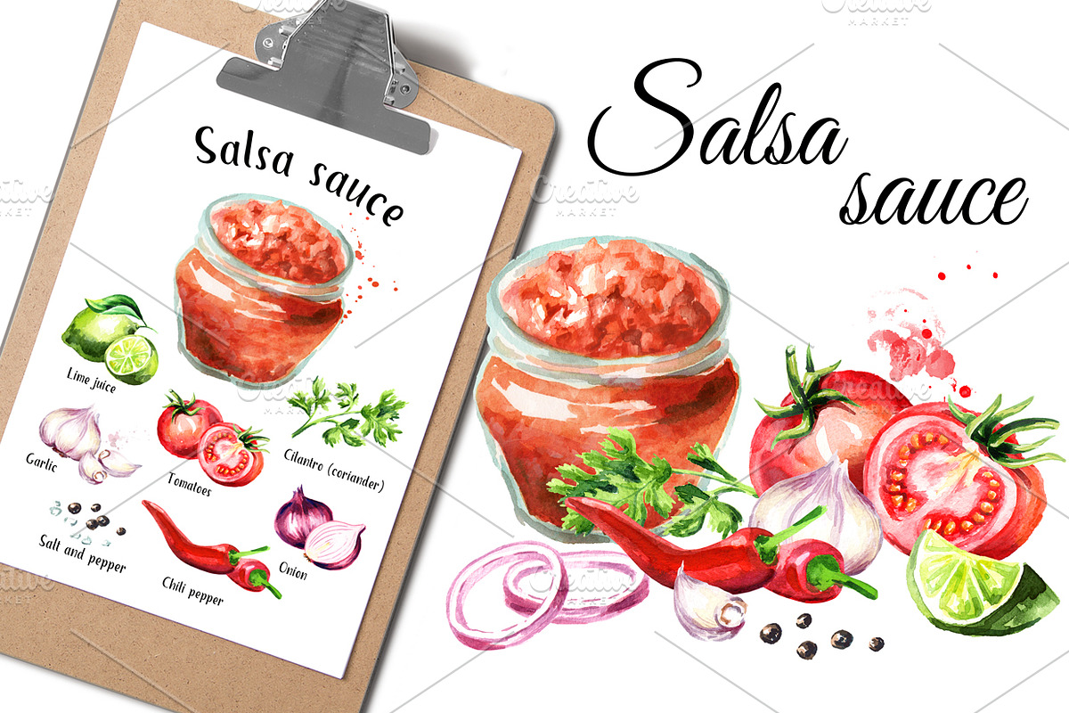 Salsa sauce. Watercolor collection in Illustrations - product preview 8