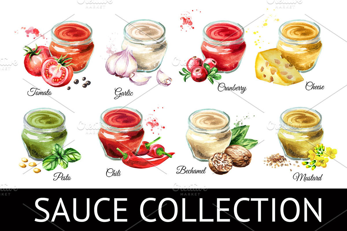 Sauce collection. Watercolor set in Illustrations - product preview 8