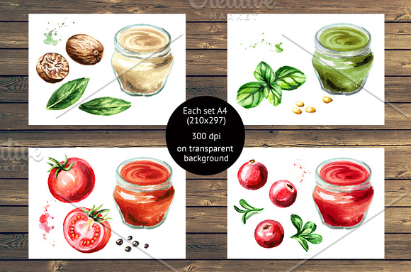 Sauce collection. Watercolor set in Illustrations - product preview 1