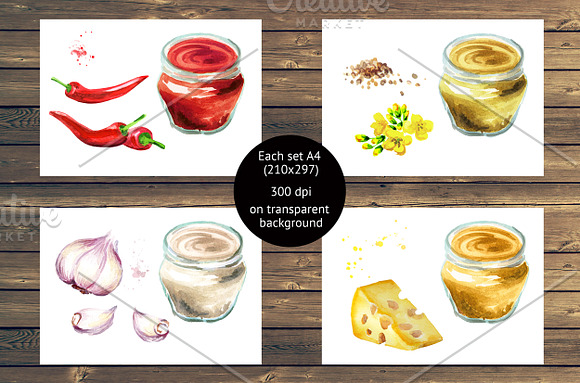 Sauce collection. Watercolor set in Illustrations - product preview 2