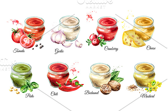 Sauce collection. Watercolor set in Illustrations - product preview 3