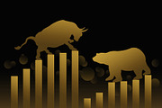  Gold bull and bear with graph
