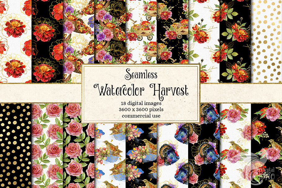 Watercolor Harvest Digital Paper in Patterns - product preview 8