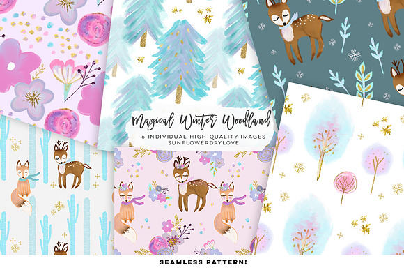 winter woodland digital paper in Illustrations - product preview 1