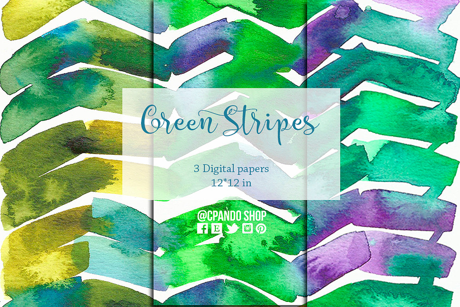 Green stripes watercolor paper in Patterns - product preview 8