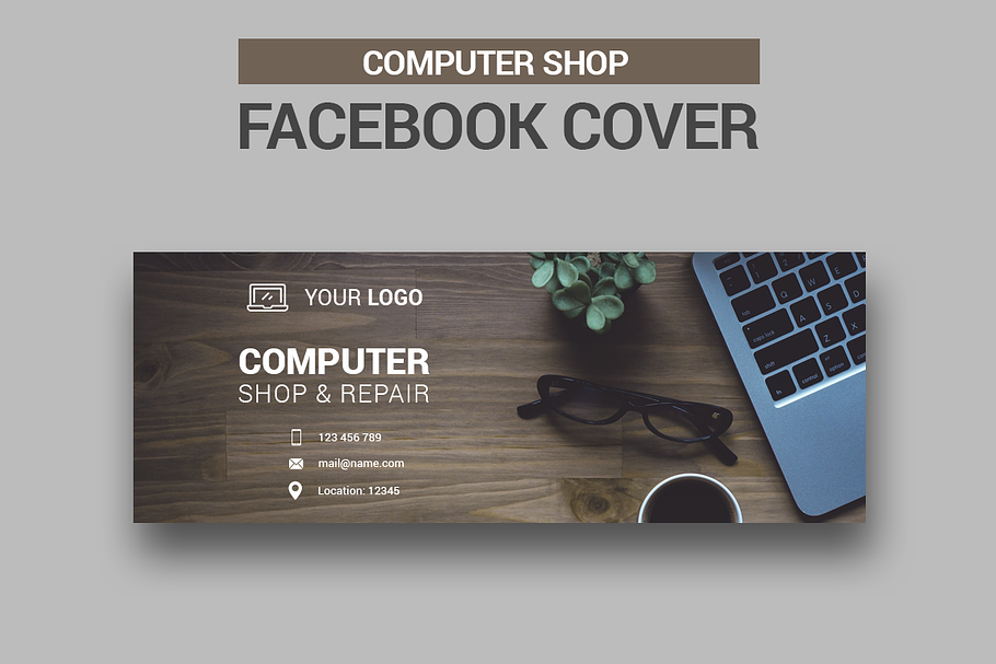 Computer Shop Facebook Cover in Facebook Templates - product preview 8