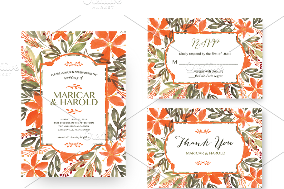Flowers Wedding Suite Invitation in Wedding Templates - product preview 8