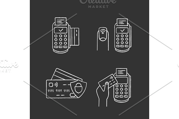 NFC payment chalk icons set