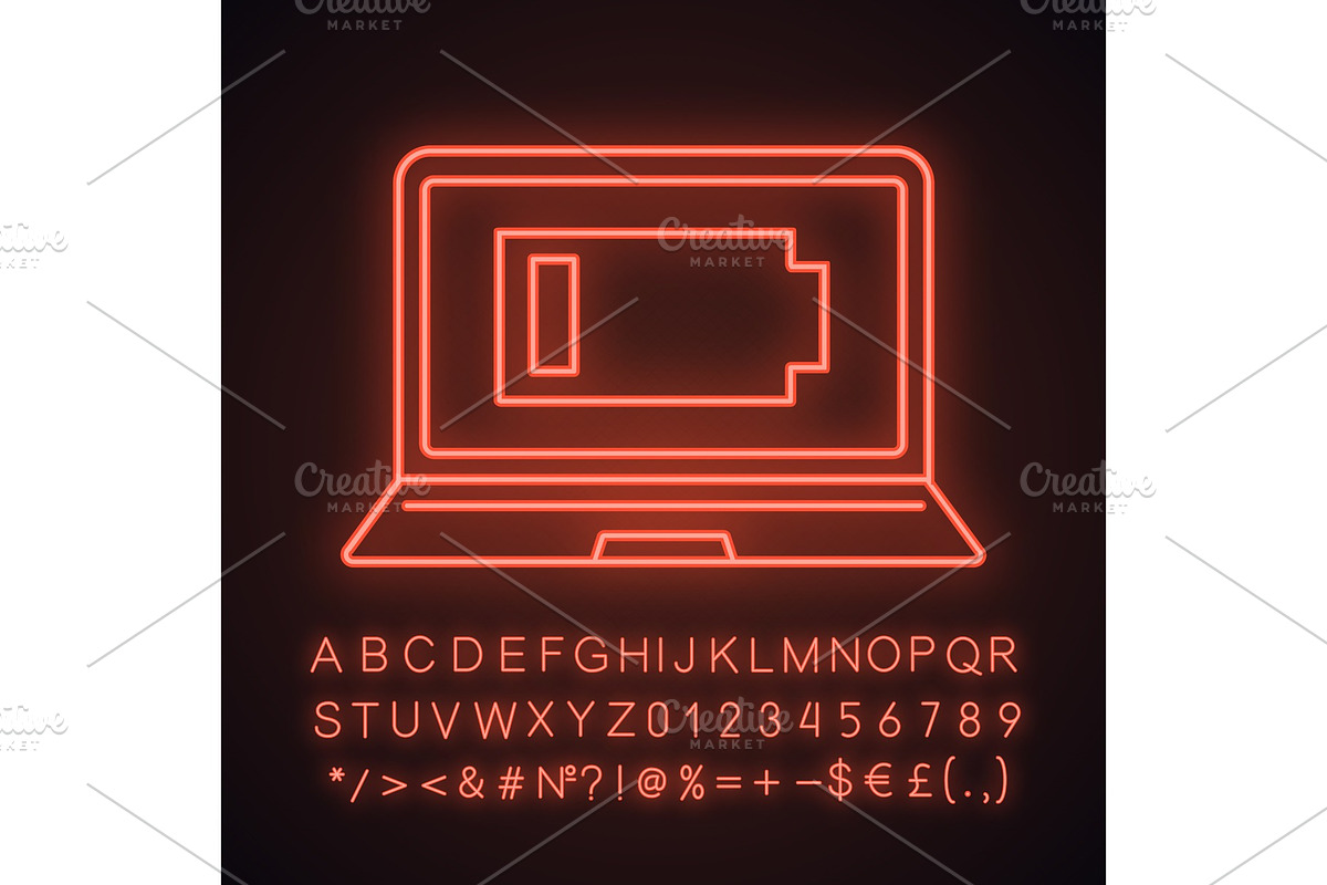 Discharged laptop neon light icon in Neon Icons - product preview 8