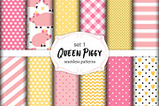 Cute set Queen Piggy seamless