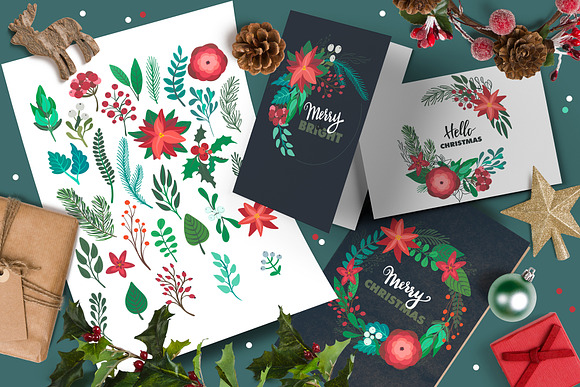 Christmas florals vector collection in Graphics - product preview 1