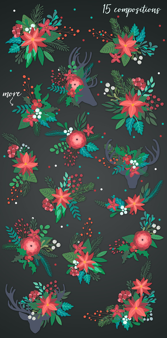Christmas florals vector collection in Graphics - product preview 2