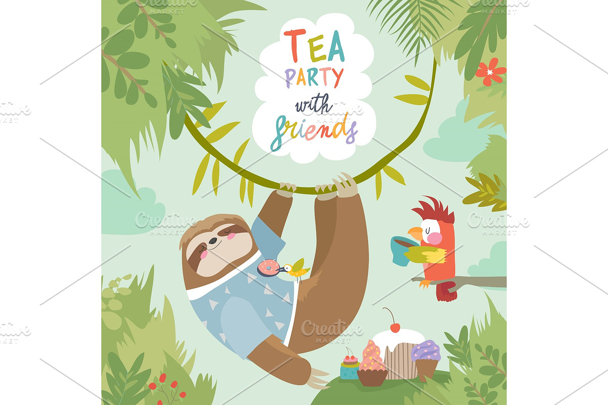 Vector card with cute sloth and in Illustrations - product preview 8