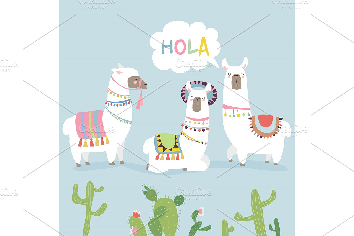 Cute friends mexican white alpaca in Illustrations - product preview 8