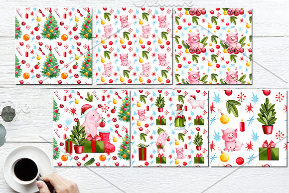 Watercolor Christmas, Cute Pigs in Illustrations - product preview 3