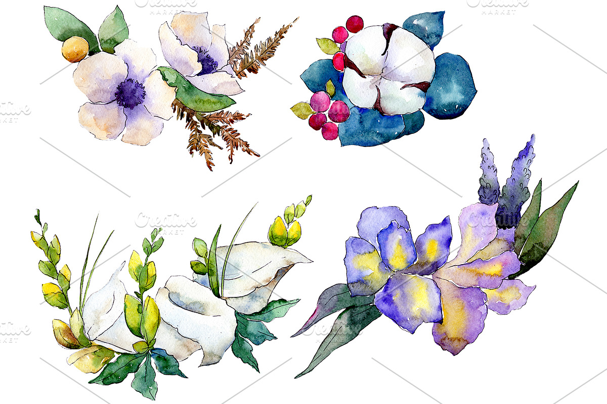 Bouquet flower composition PNG set in Illustrations - product preview 8