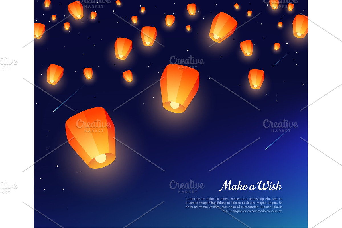 Sky paper lanterns at night in Illustrations - product preview 8