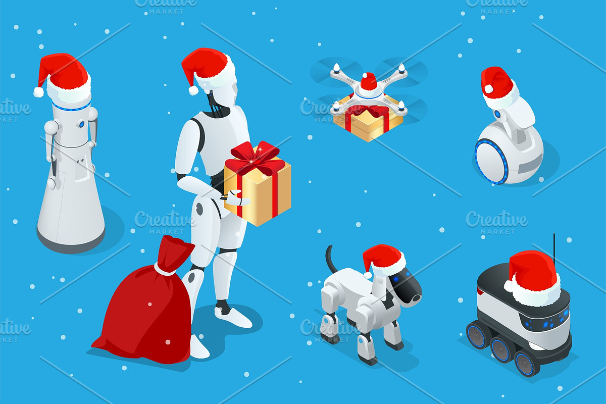 Isometric Christmas robot, Santa in Illustrations - product preview 8