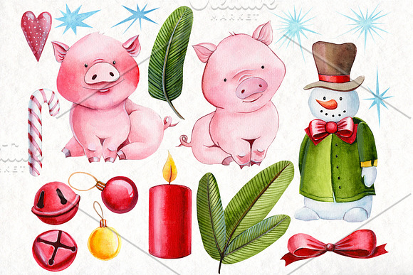 Watercolor Christmas, Cute Pigs in Illustrations - product preview 4