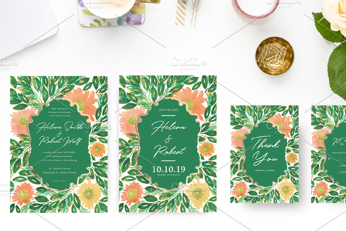 Greenery Wedding Suite Invitations in Wedding Templates - product preview 8