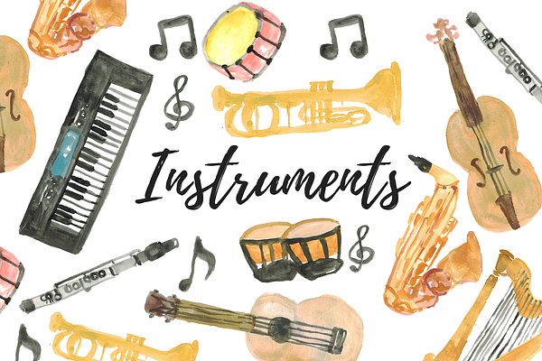 Watercolor Music Instruments 