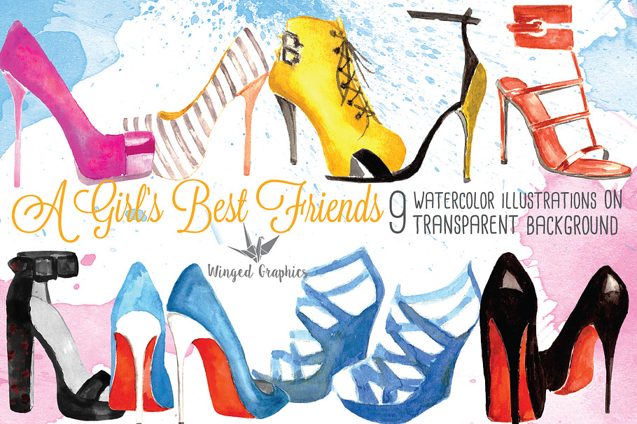 Shoes:watercolor illustrations in Illustrations - product preview 8