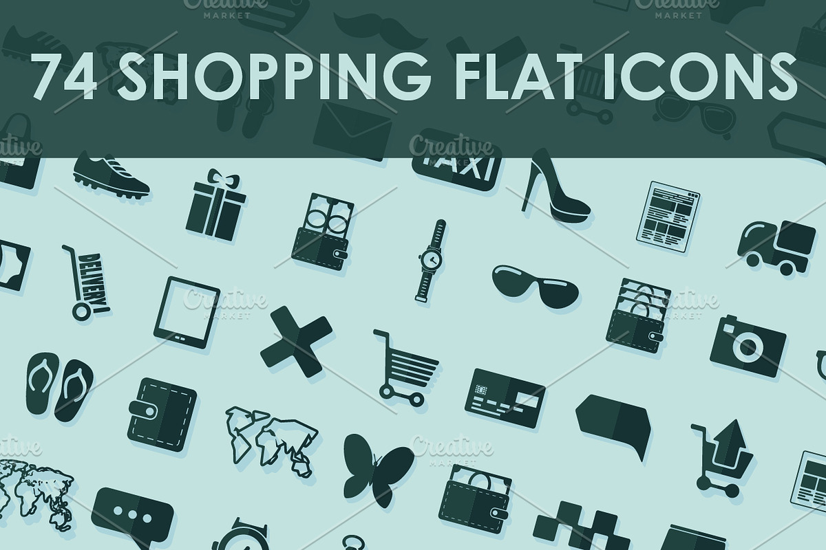 74 SHOPPING flat icons in Graphics - product preview 8