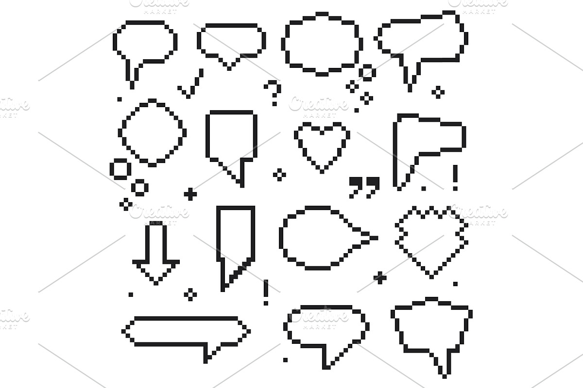 Pixel Art 8 Bit Speech Bubbles Icons in Text Message Icons - product preview 8