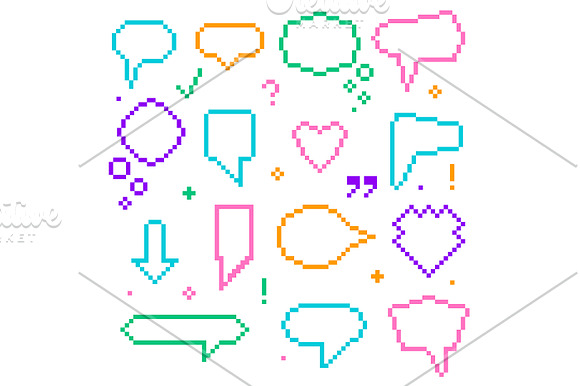 Pixel Art 8 Bit Speech Bubbles Icons in Text Message Icons - product preview 1