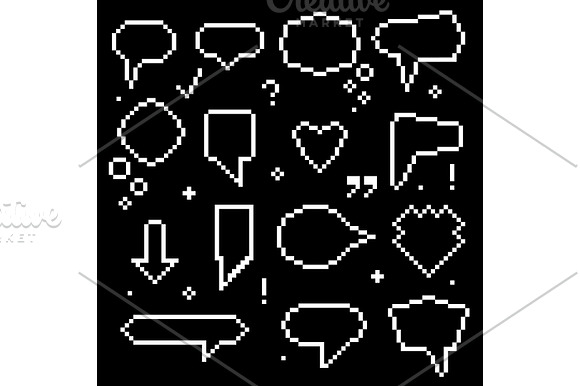 Pixel Art 8 Bit Speech Bubbles Icons in Text Message Icons - product preview 2