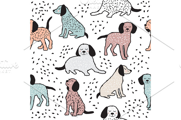 Childish seamless pattern with dogs