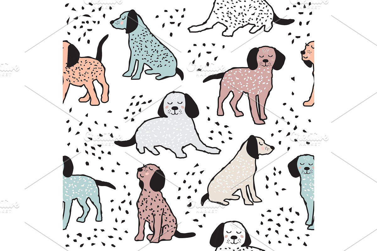 Childish seamless pattern with dogs in Illustrations - product preview 8