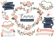 Navy & Blush Floral Heart Clipart