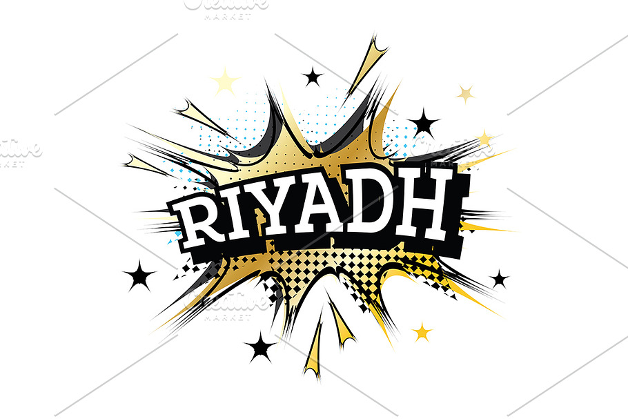 Riyadh Comic Text in Pop Art Style. 