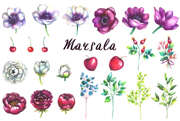 Marsala wedding clipart in Illustrations - product preview 1