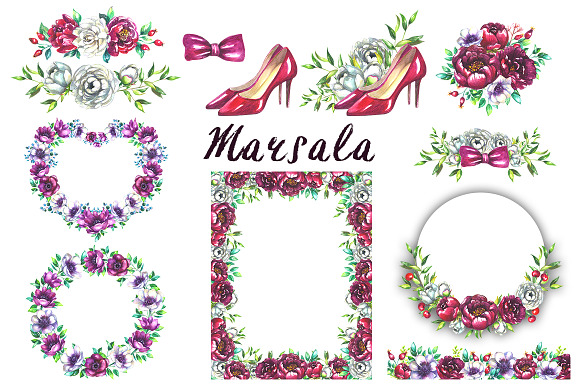Marsala wedding clipart in Illustrations - product preview 2