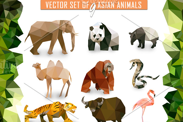 Vector set of Asian animals icons lo