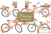 Peach Floral Bicycles Clipart