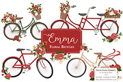 Floral Christmas Bicycles Clipart