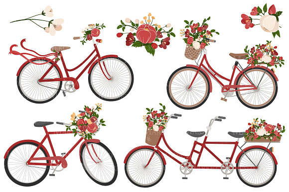 Floral Christmas Bicycles Clipart in Illustrations - product preview 2